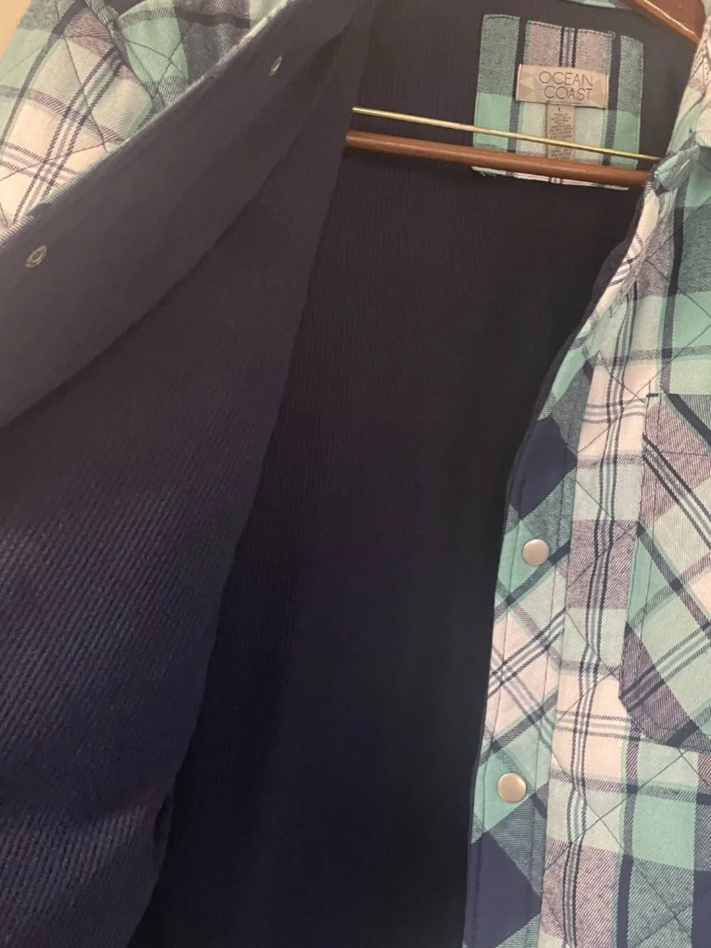 Ocean Coast Plaid Jacket Size Large Blue and Green
